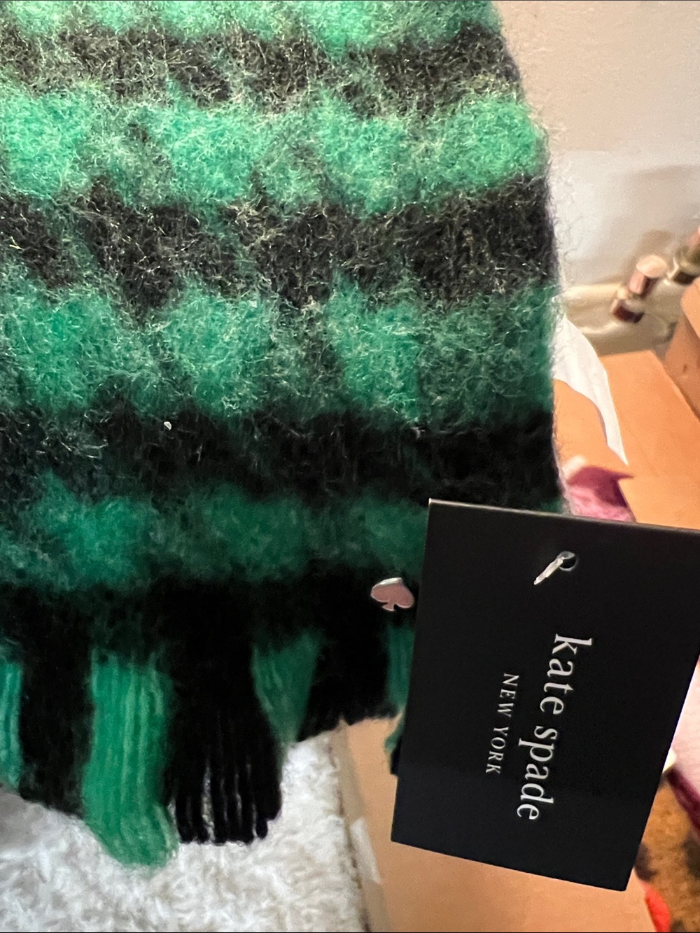 kate spade Green and Black Houndstooth Fringed Scarf - Picture 3 of 4